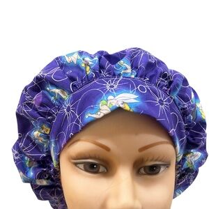 Operating room scrub hat bouffant style .Theme is Tinkerbell in dark purple
